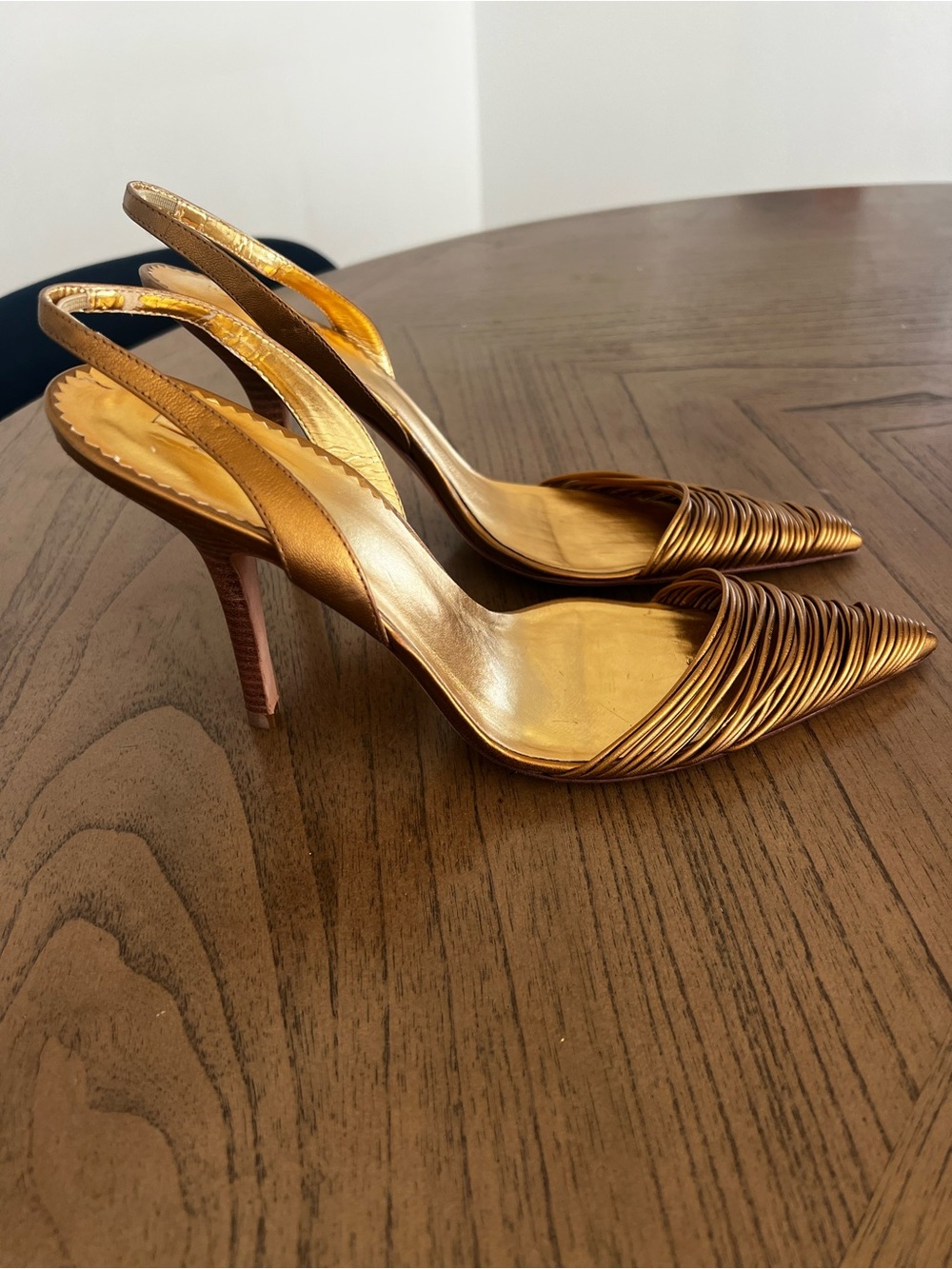 Report Signature Metallic Bronze Ruched Slingback Heels